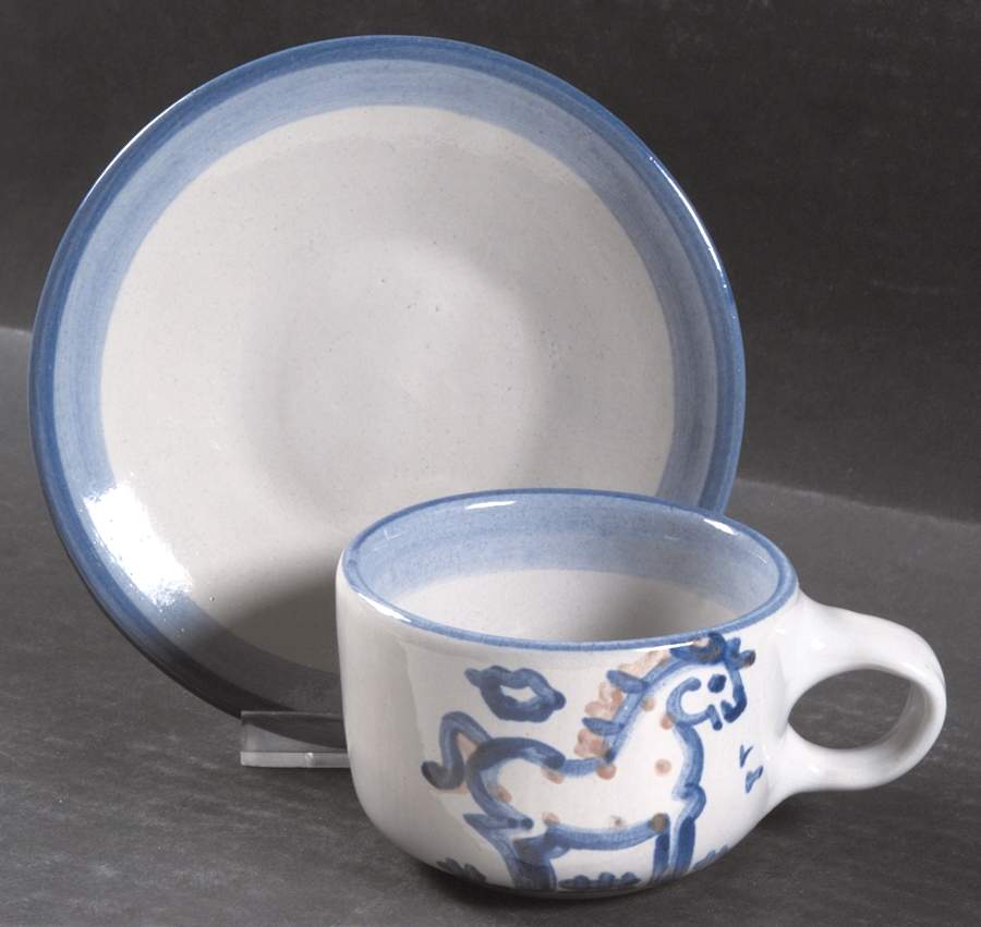 Country Scene Blue Flat Cup & Saucer Set by M A Hadley-1