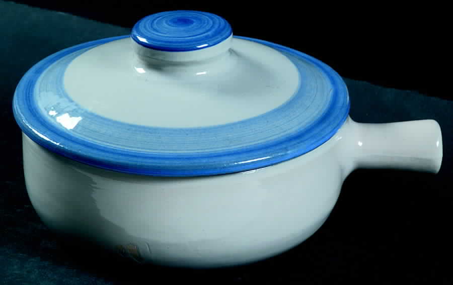 Country Scene Blue Large Porringer & Lid by M A Hadley-1