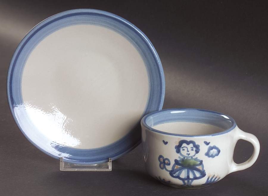 Country Scene Blue Flat Cup & Saucer Set by M A Hadley-1