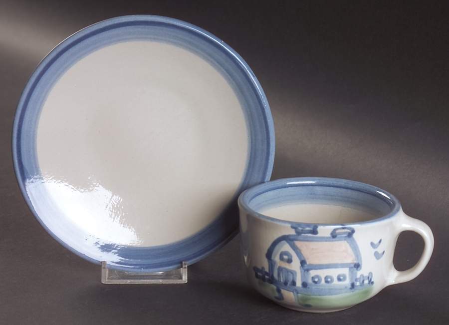 Country Scene Blue Flat Cup & Saucer Set by M A Hadley-1