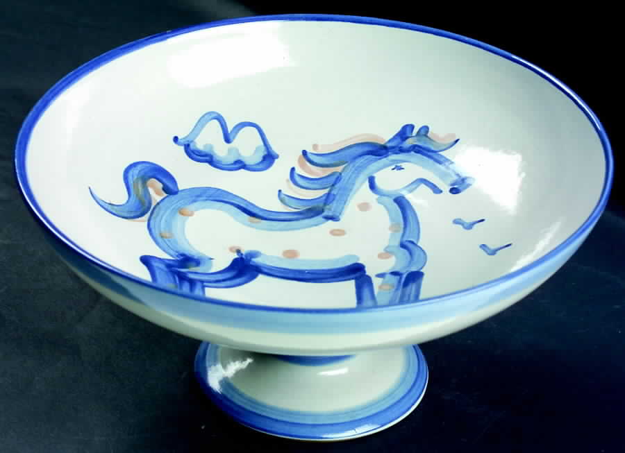 Country Scene Blue Round Compote (Height X Width) by M A Hadley-1