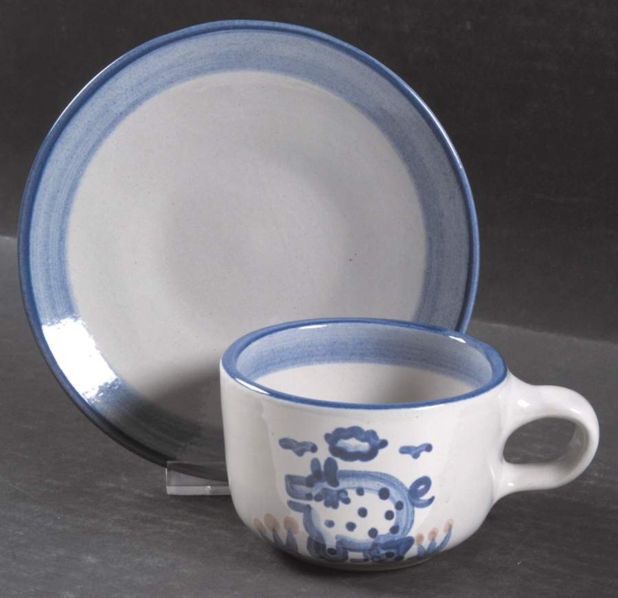 Country Scene Blue Flat Cup & Saucer Set by M A Hadley-1