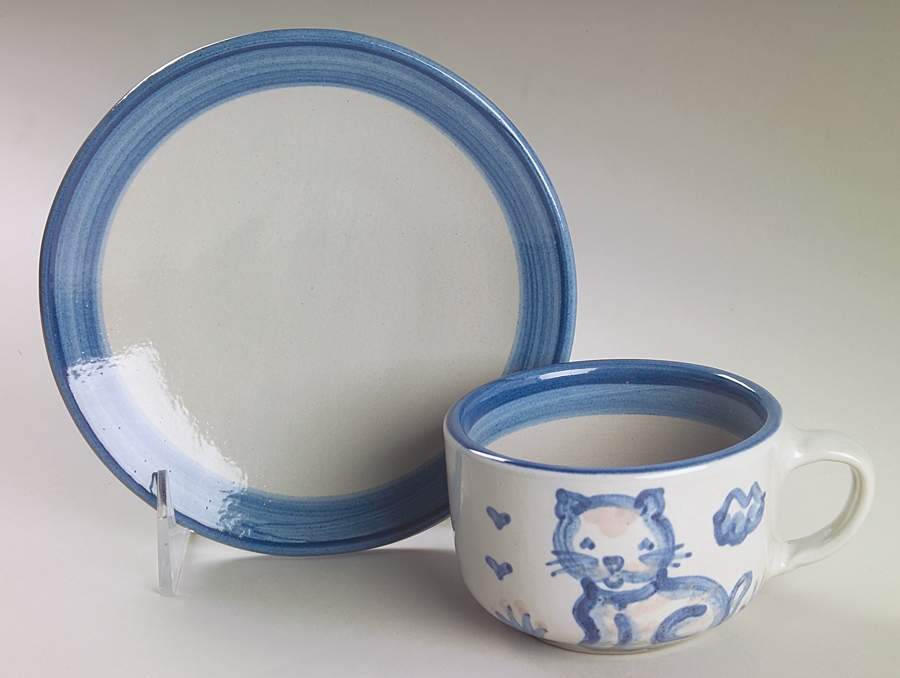 Country Scene Blue Flat Cup & Saucer Set by M A Hadley-1