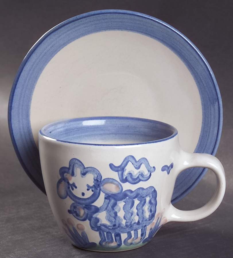 Country Scene Blue Flat Cup & Saucer Set by M A Hadley-1