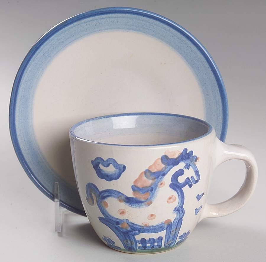 Country Scene Blue Flat Cup & Saucer Set by M A Hadley-1