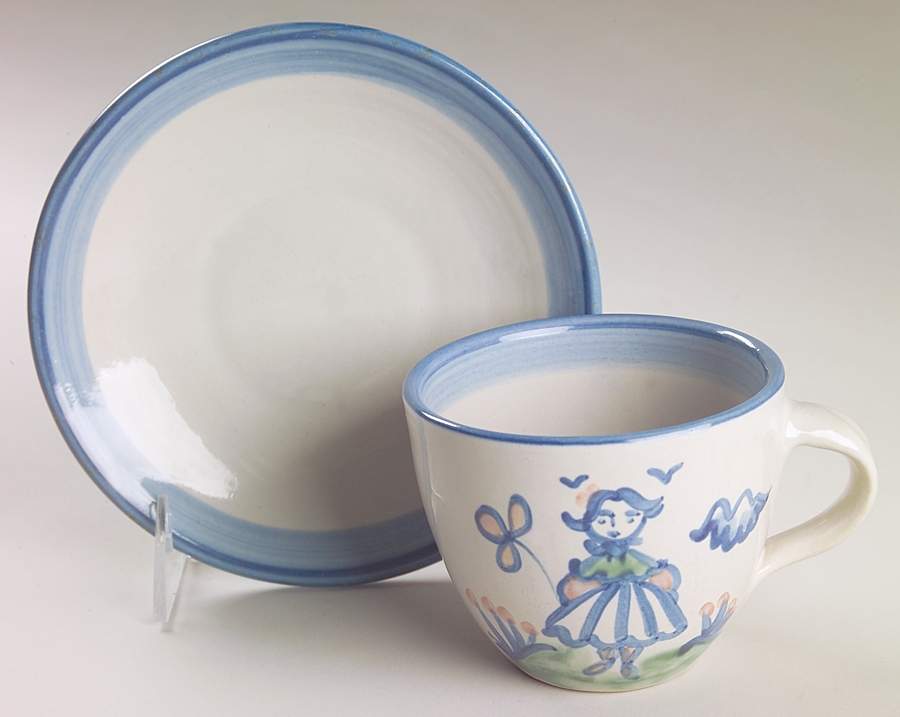 Country Scene Blue Flat Cup & Saucer Set by M A Hadley-1