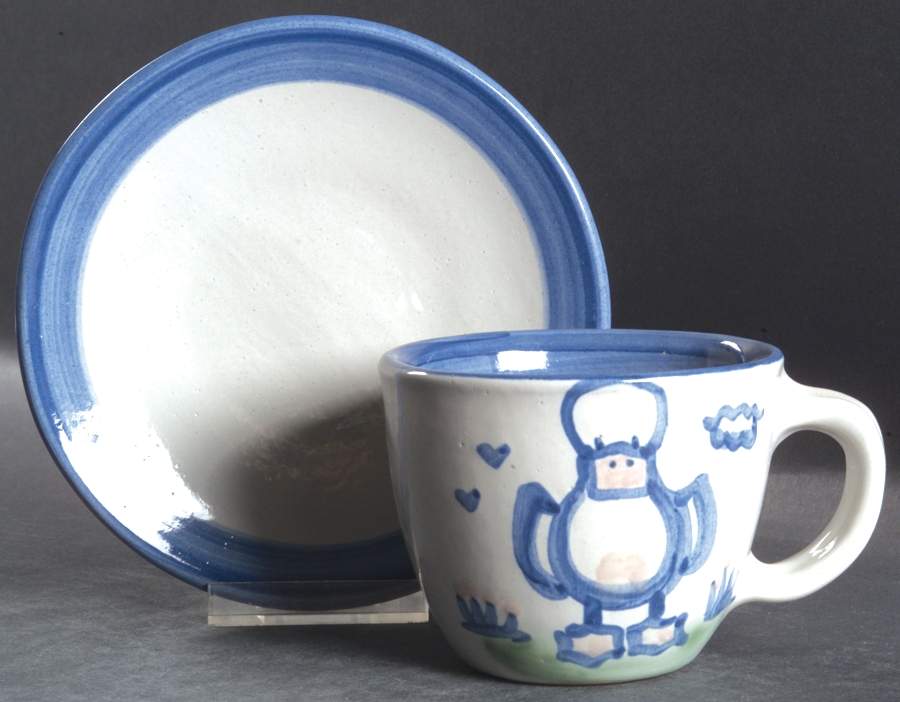 Country Scene Blue Flat Cup & Saucer Set by M A Hadley-1