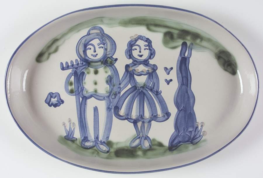 Country Scene Blue 16" Oval Serving Platter by M A Hadley-1