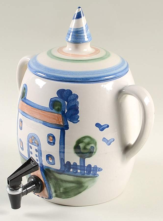 Country Scene Blue Samovar & Lid by M A Hadley-1