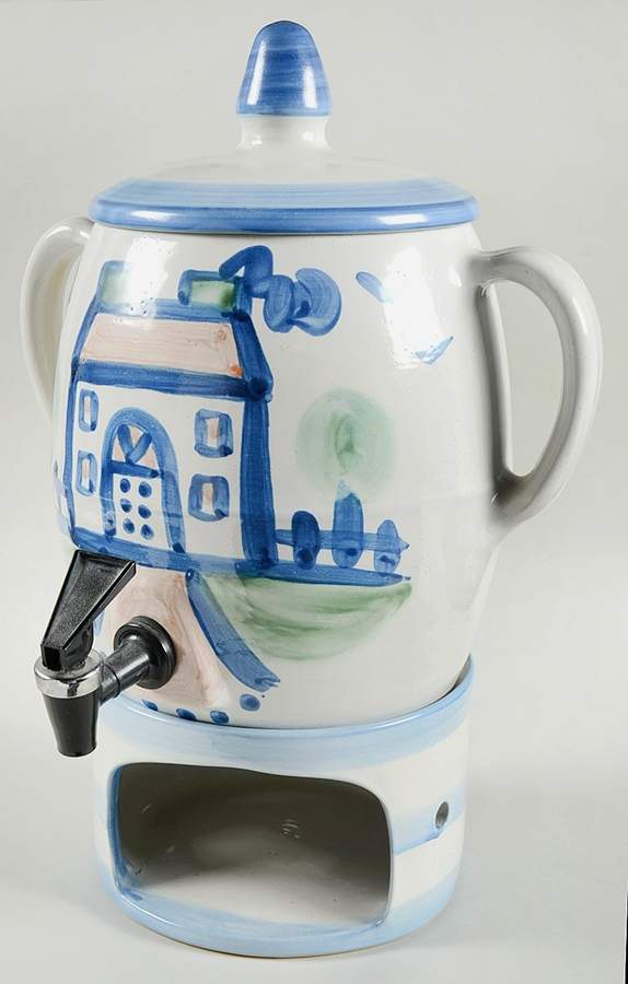 Country Scene Blue 3-Piece Samovar with Stand Set by M A Hadley-1