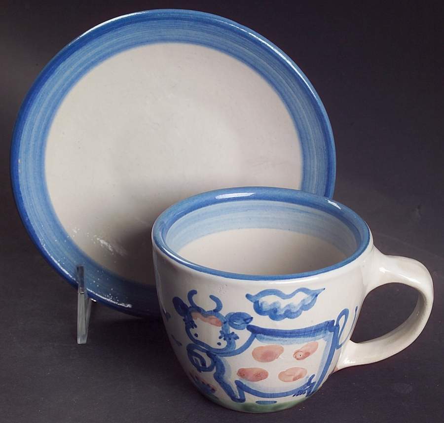Country Scene Blue Flat Cup & Saucer Set by M A Hadley-1
