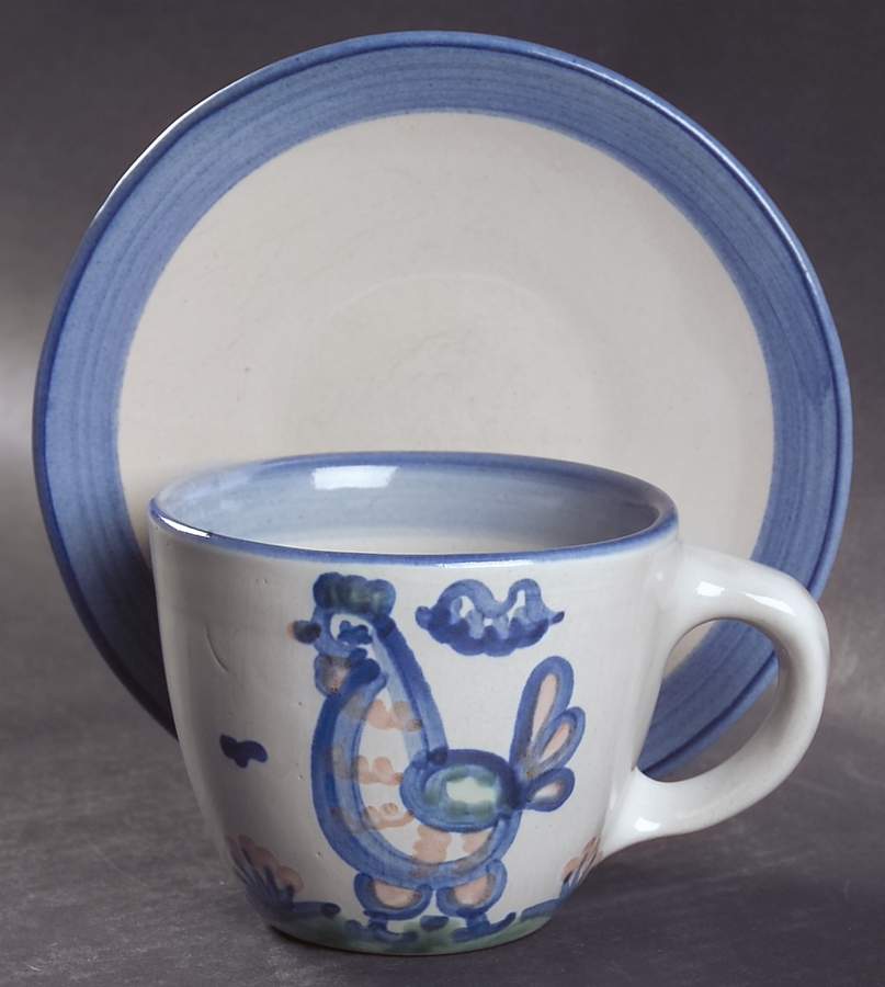 Country Scene Blue Flat Cup & Saucer Set by M A Hadley-1