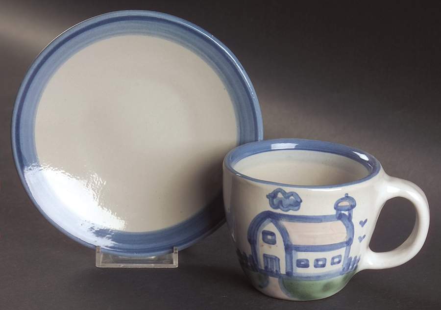 Country Scene Blue Flat Cup & Saucer Set by M A Hadley-1