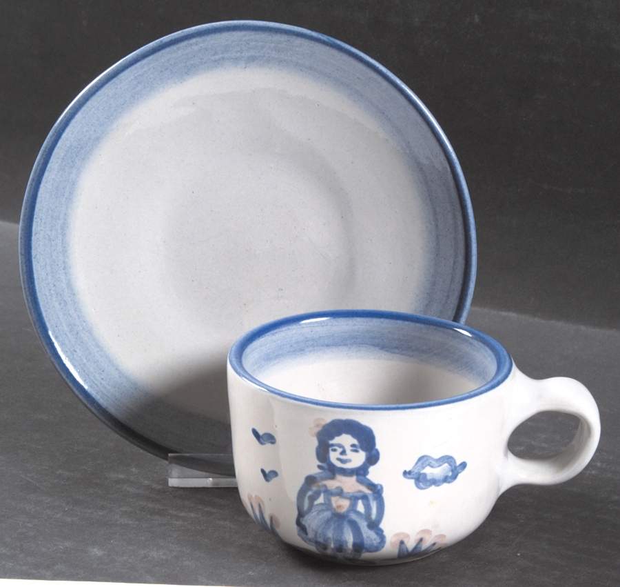 Country Scene Blue Flat Cup & Saucer Set by M A Hadley-1