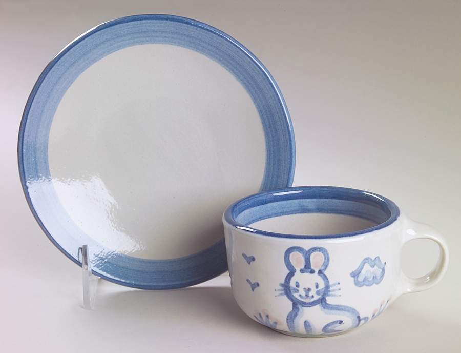 Country Scene Blue Flat Cup & Saucer Set by M A Hadley-1