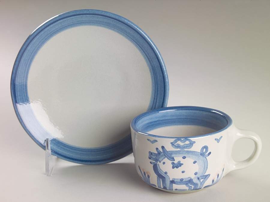Country Scene Blue Flat Cup & Saucer Set by M A Hadley-1