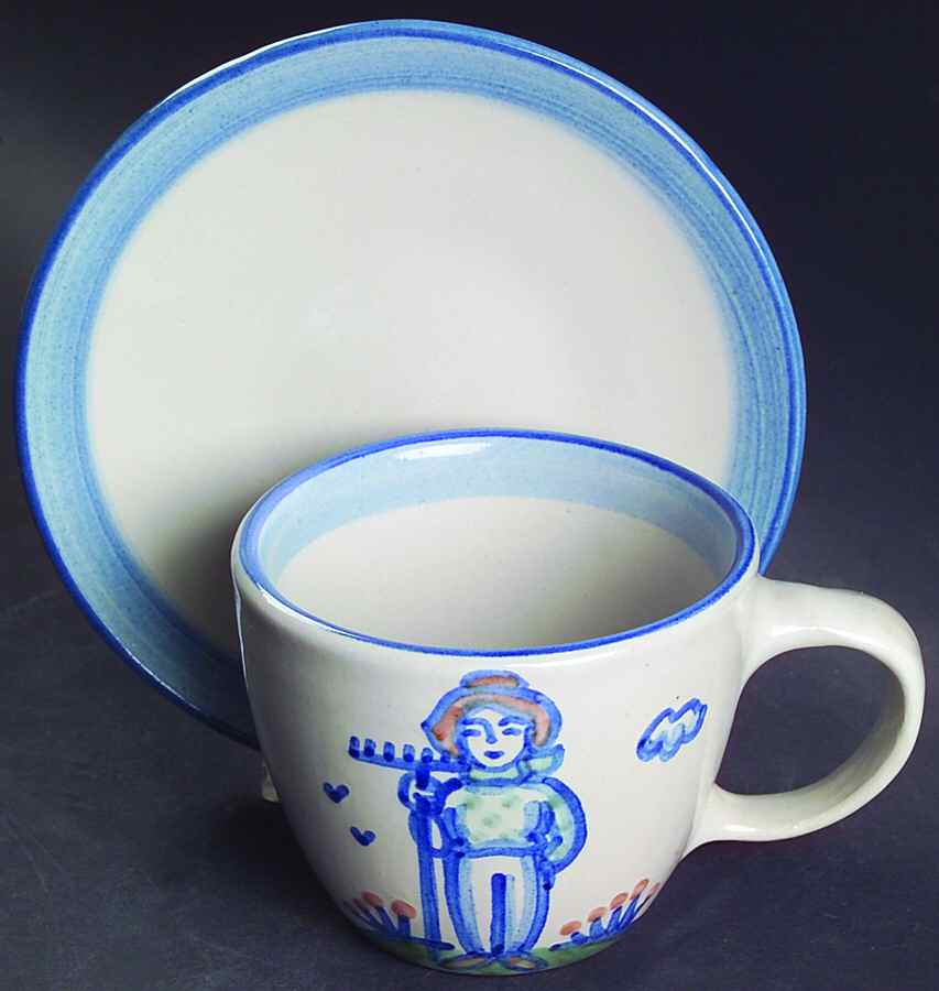 Country Scene Blue Oversized Cup & Saucer Set by M A Hadley-1