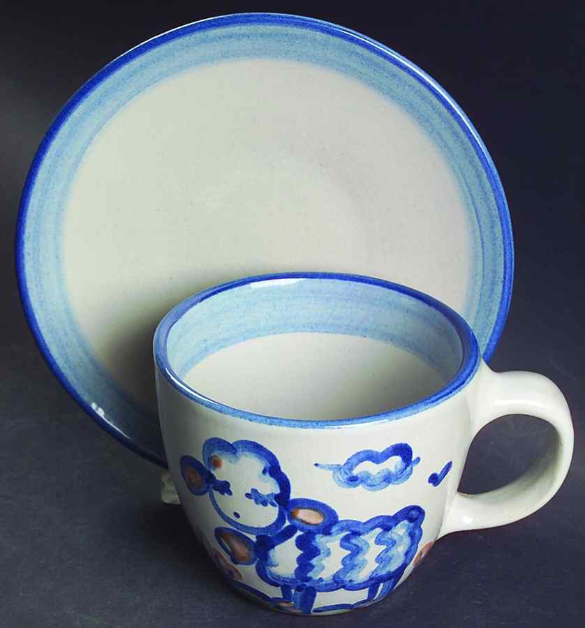 Country Scene Blue Oversized Cup & Saucer Set by M A Hadley-1