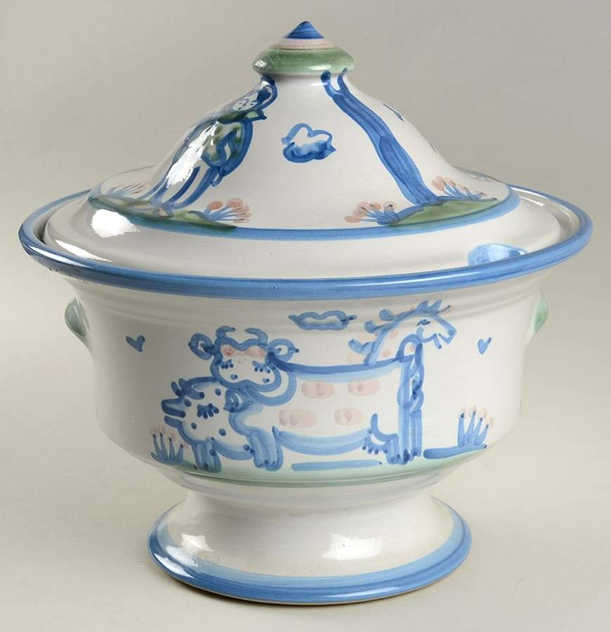Country Scene Blue Tureen &  Lid by M A Hadley-1