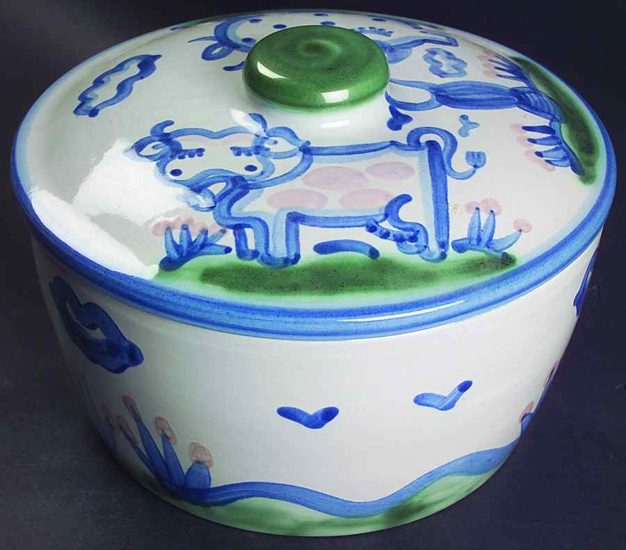 Country Scene Blue 2 Qt Round Covered Casserole by M A Hadley-1