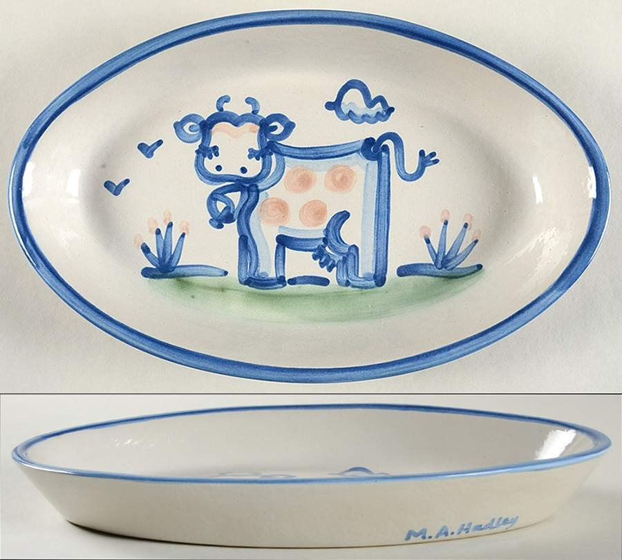 Country Scene Blue 11" Oval Serving Platter by M A Hadley-1