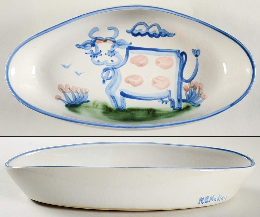 Country Scene Blue 11" Oval Serving Platter by M A Hadley-1