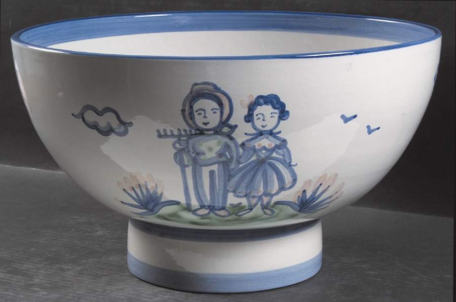 Country Scene Blue Punch Bowl & Stand by M A Hadley-1