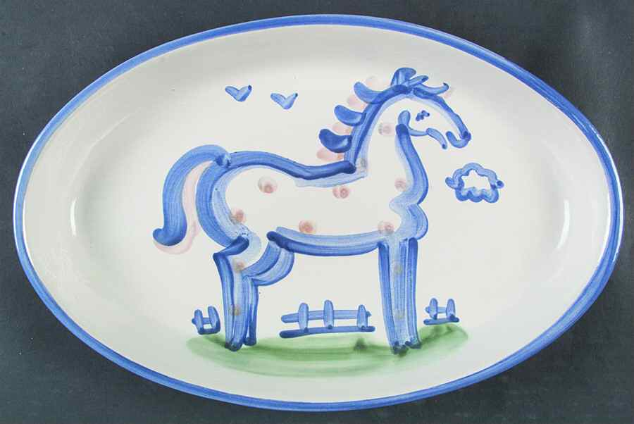 Country Scene Blue 14" Oval Serving Platter by M A Hadley-1