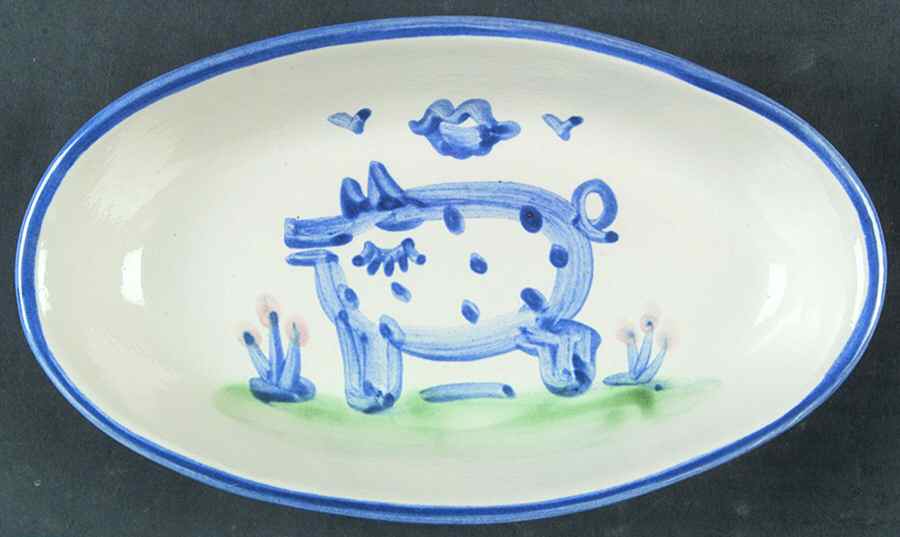 Country Scene Blue 9" Oval Serving Platter by M A Hadley-1