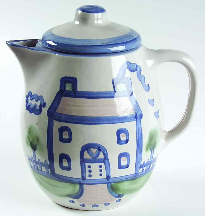Country Scene Blue Coffee Pot & Lid by M A Hadley-1