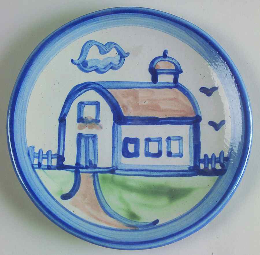 Country Scene Blue Bread & Butter Plate by M A Hadley-1