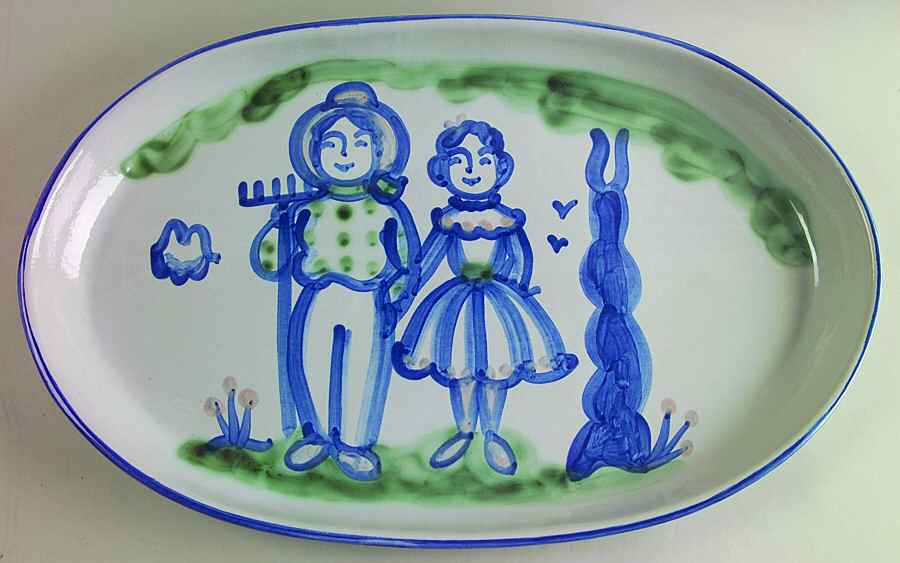 Country Scene Blue 19" Oval Serving Platter by M A Hadley-1