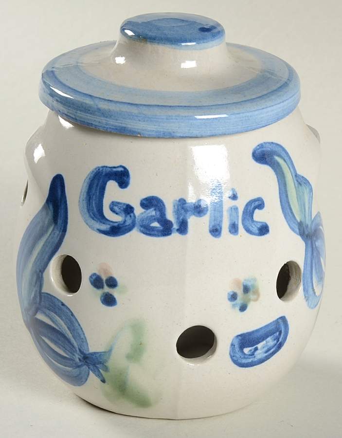 Country Scene Blue Garlic Keeper & Lid by M A Hadley-1