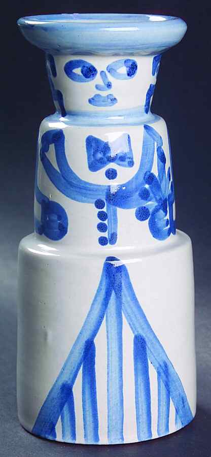 Country Scene Blue 5" Candlestick by M A Hadley-1