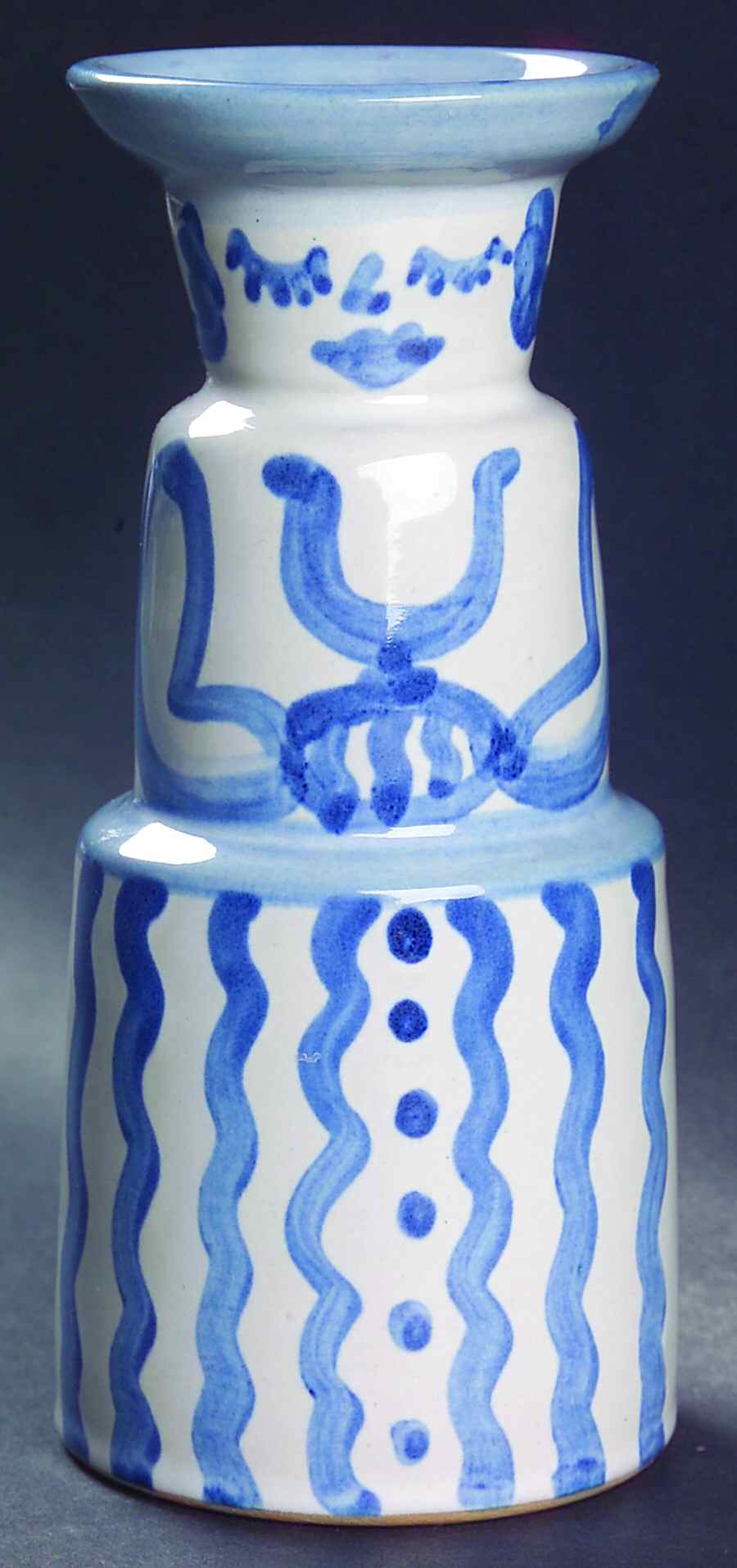Country Scene Blue 5" Candlestick by M A Hadley-1