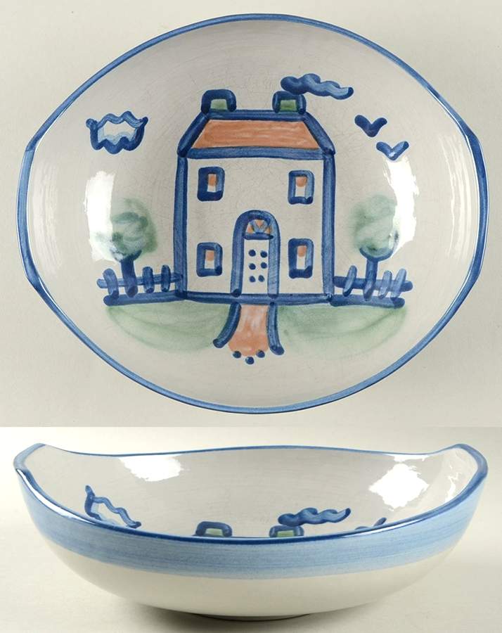 Country Scene Blue 8" Venetian Bowl by M A Hadley-1