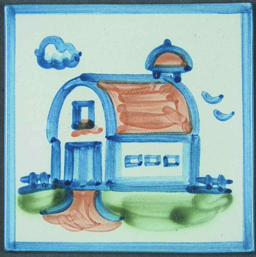 Country Scene Blue 6" Individual Ceramic Tile Insert by M A Hadley-1