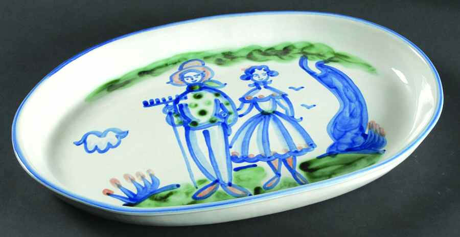 Country Scene Blue 16" Oval Serving Platter by M A Hadley-1