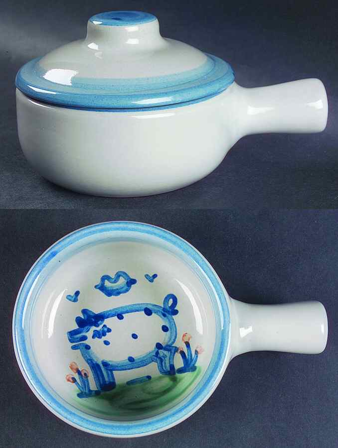 Country Scene Blue Porringer & Lid by M A Hadley-1