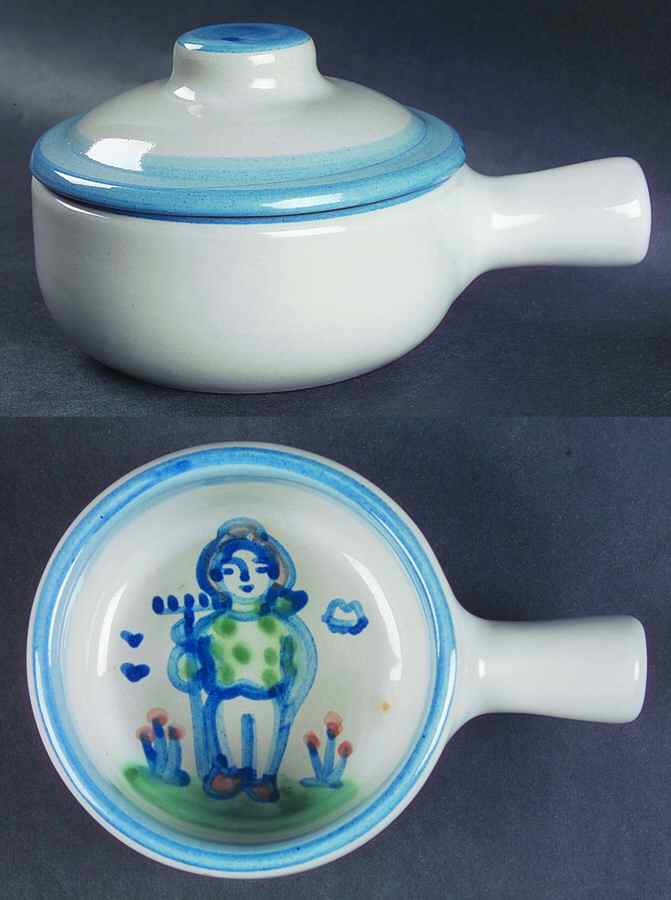 Country Scene Blue Porringer & Lid by M A Hadley-1