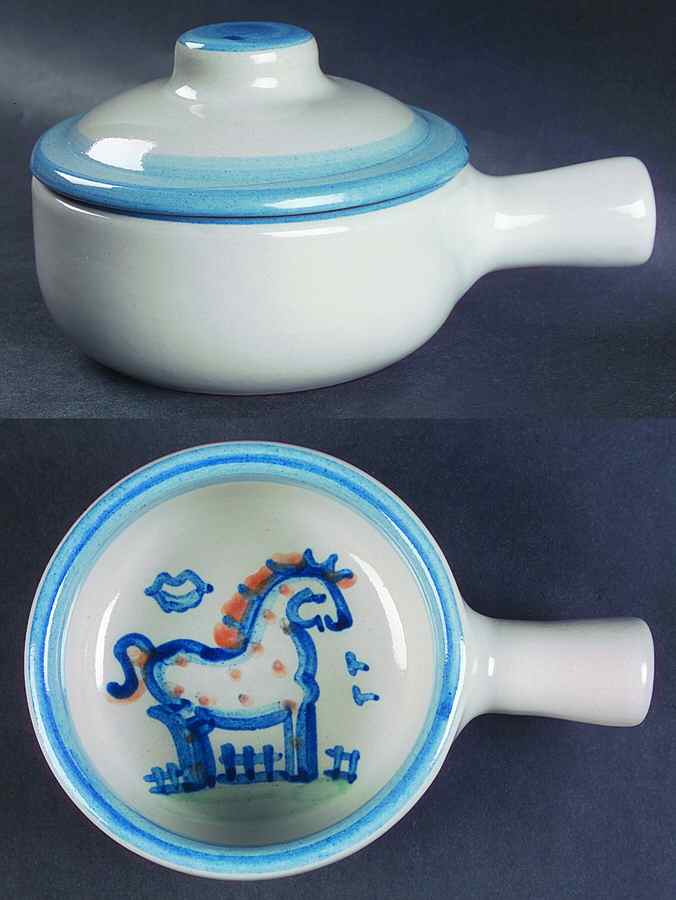 Country Scene Blue Porringer & Lid by M A Hadley-1