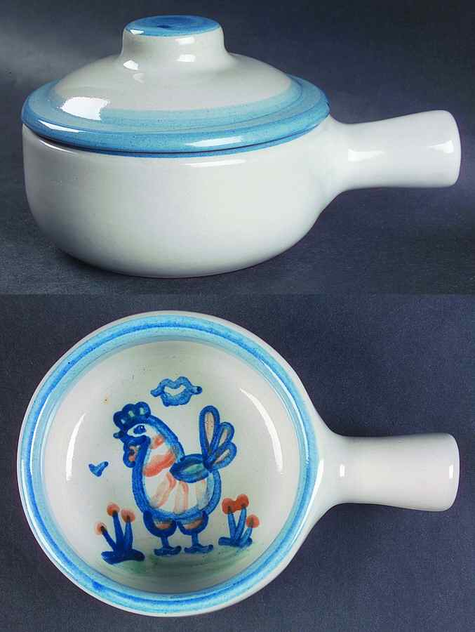 Country Scene Blue Porringer & Lid by M A Hadley-1
