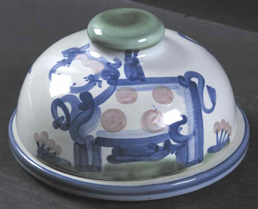 Country Scene Blue Round Covered Butter by M A Hadley-1