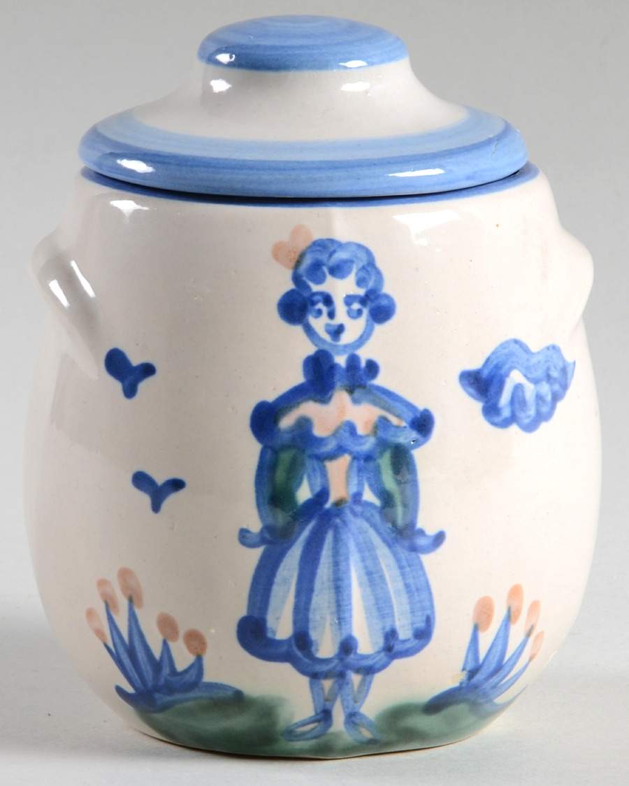 Country Scene Blue Oversize Sugar Bowl & Lid by M A Hadley-1