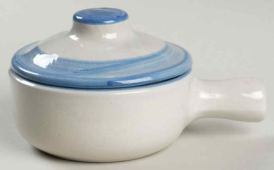 Country Scene Blue Porringer & Lid by M A Hadley-1