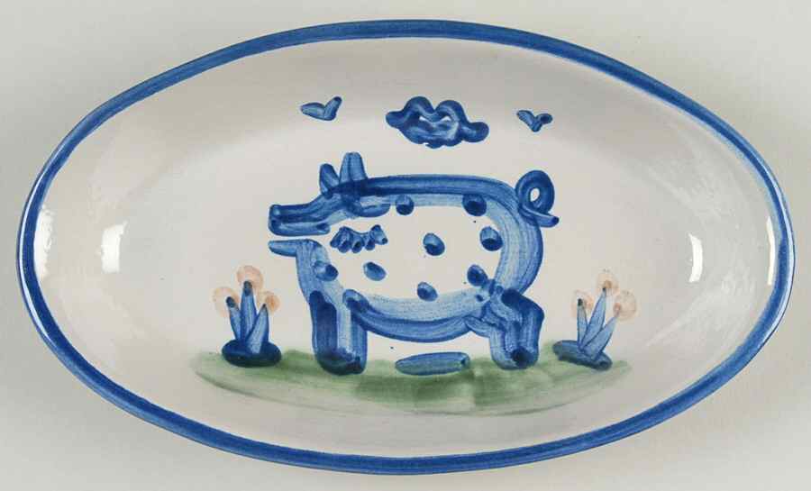 Country Scene Blue 9" Oval Serving Platter by M A Hadley-1