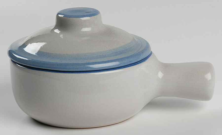Country Scene Blue Porringer & Lid by M A Hadley-1