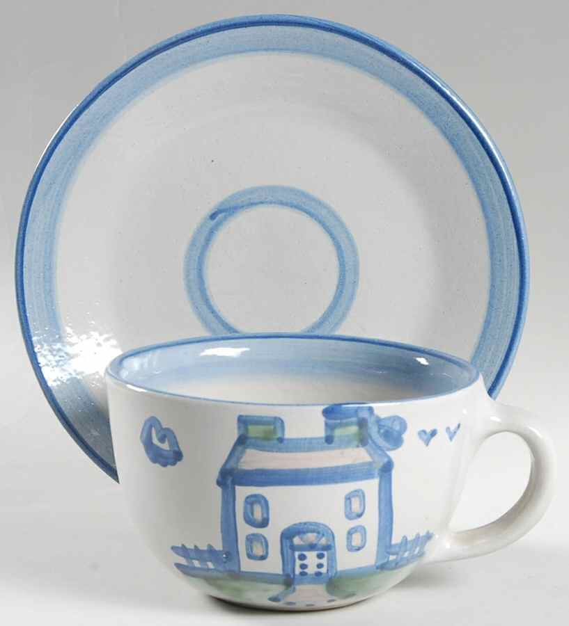 Country Scene Blue Oversized Cup & Saucer Set by M A Hadley-1