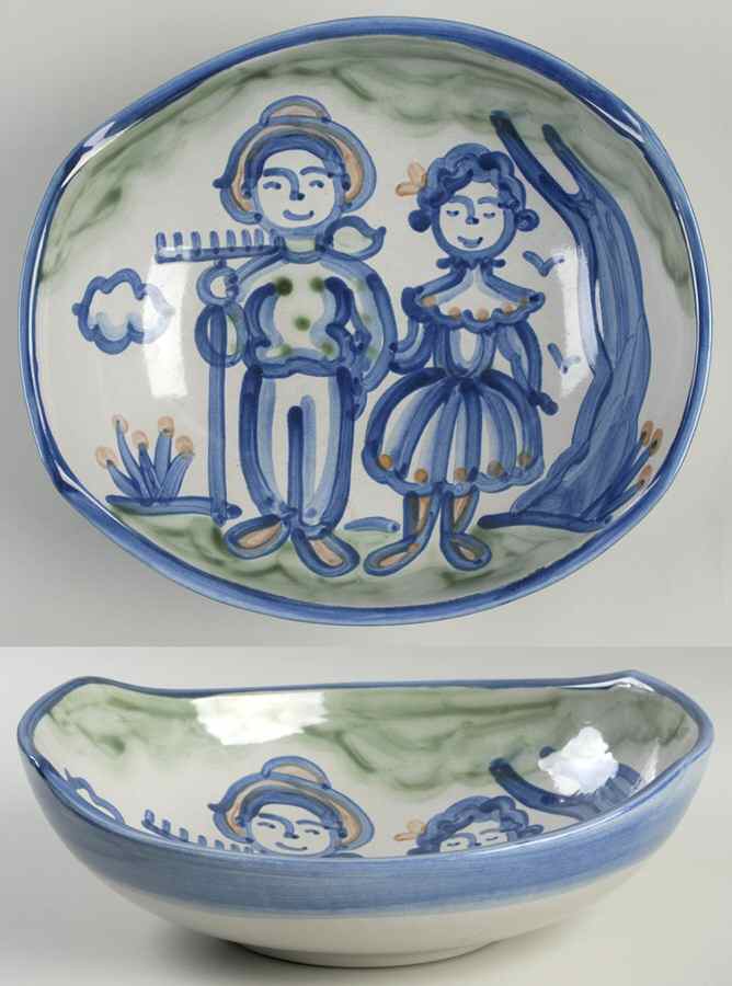 Country Scene Blue 11" Venetian Bowl by M A Hadley-1