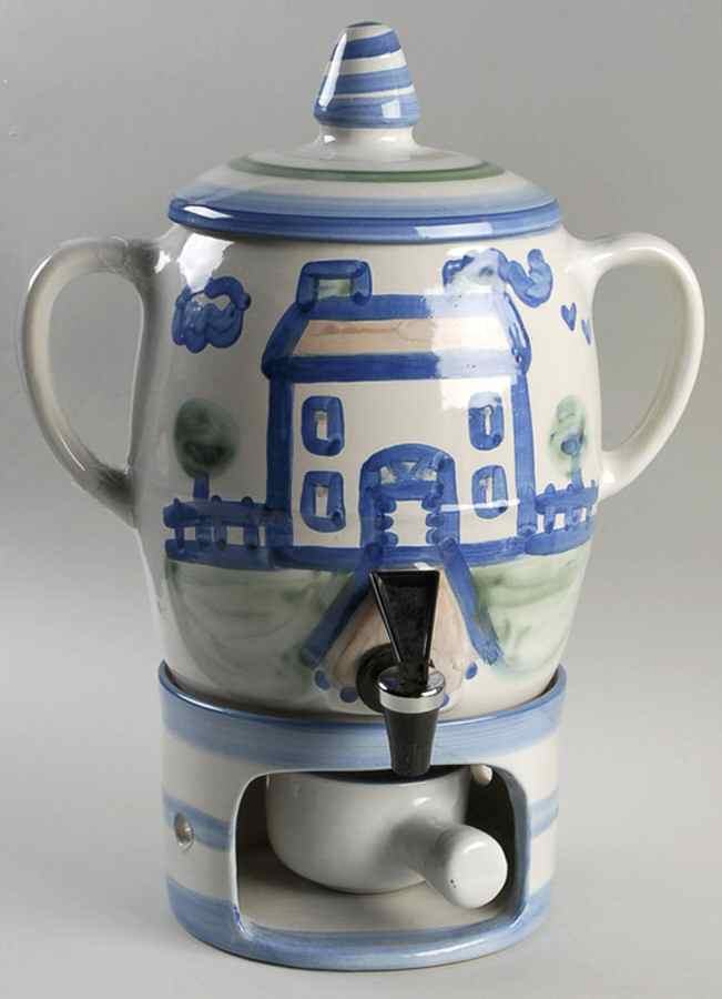 Country Scene Blue 4-Piece Samovar with Stand and Burner by M A Hadley-1